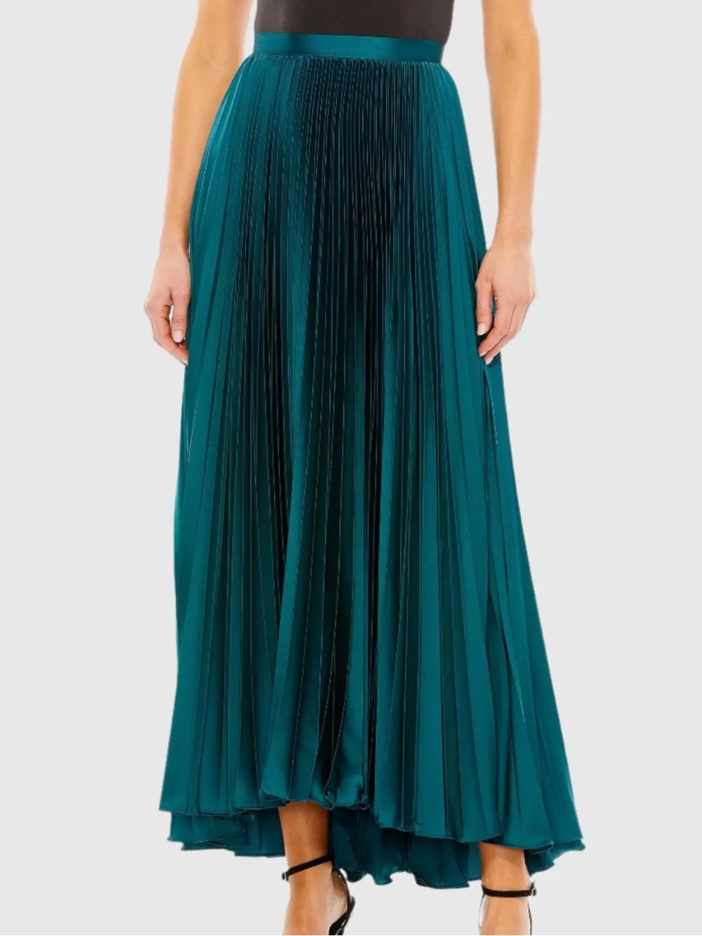 Mac Duggal Ankle Length Pleated Satin Skirt in Peacock R26760 NWT Large